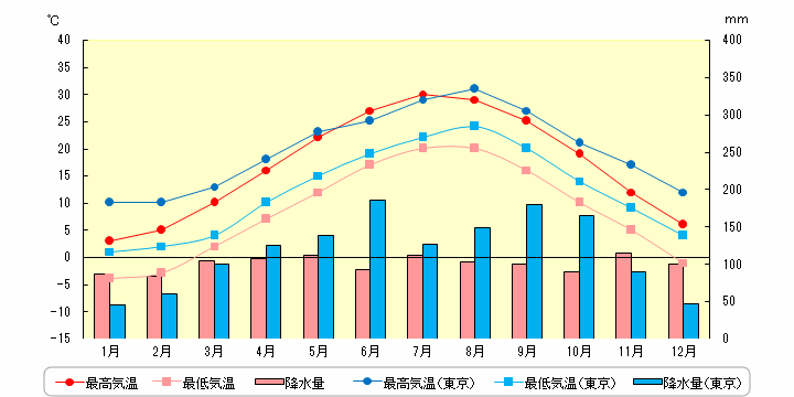 ニューヨークの気温と降水量